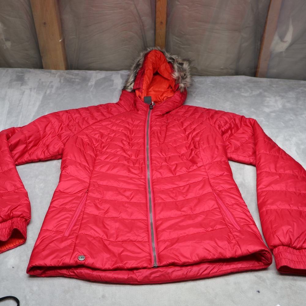 Outdoor Research Jacket Womens Medium Red Breva Insulated Faux Fur Lightweight